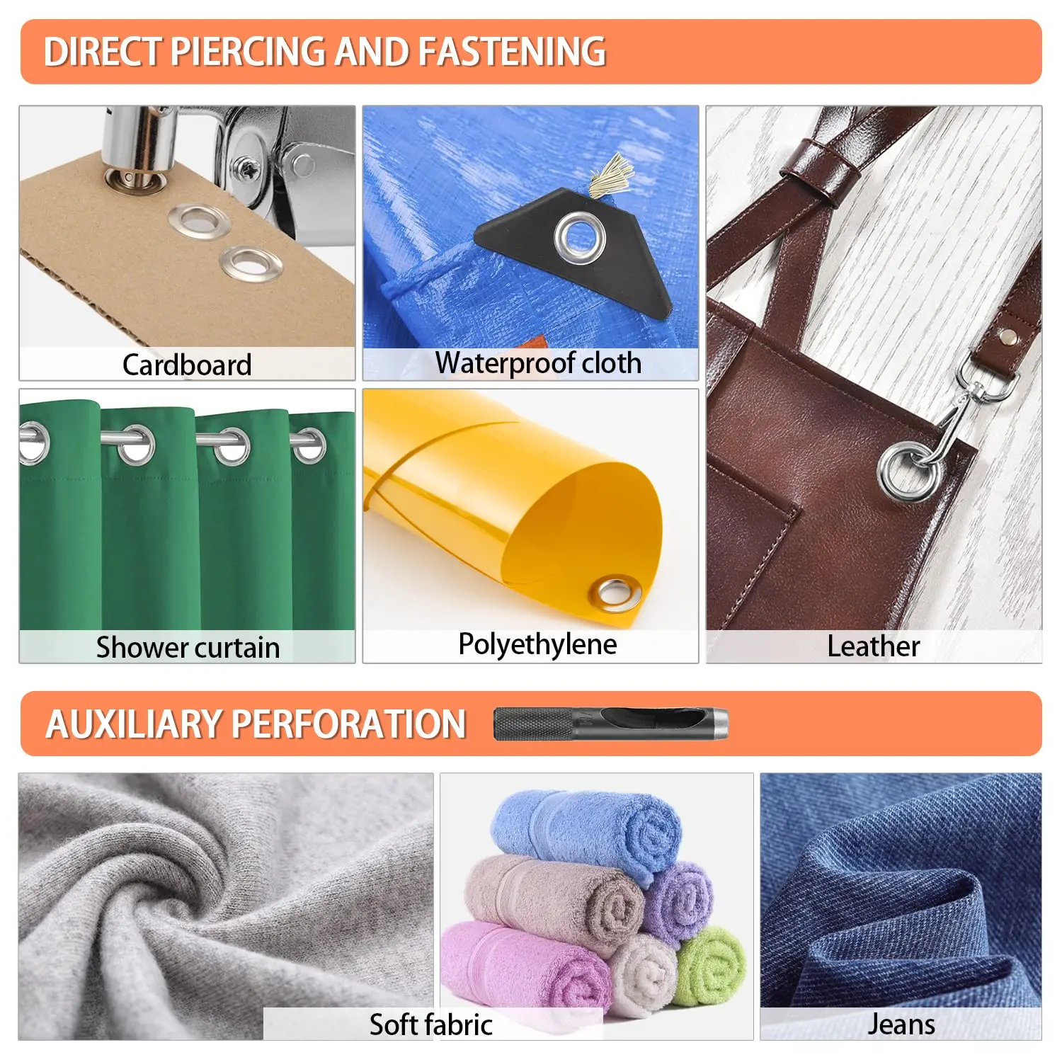 Grommet Pliers Kit Tools Handheld Hand Press Metal Eyelet Hole Punch Plier for Leather Canvas Clothing DIY Tarp Ring 6mm 10mm