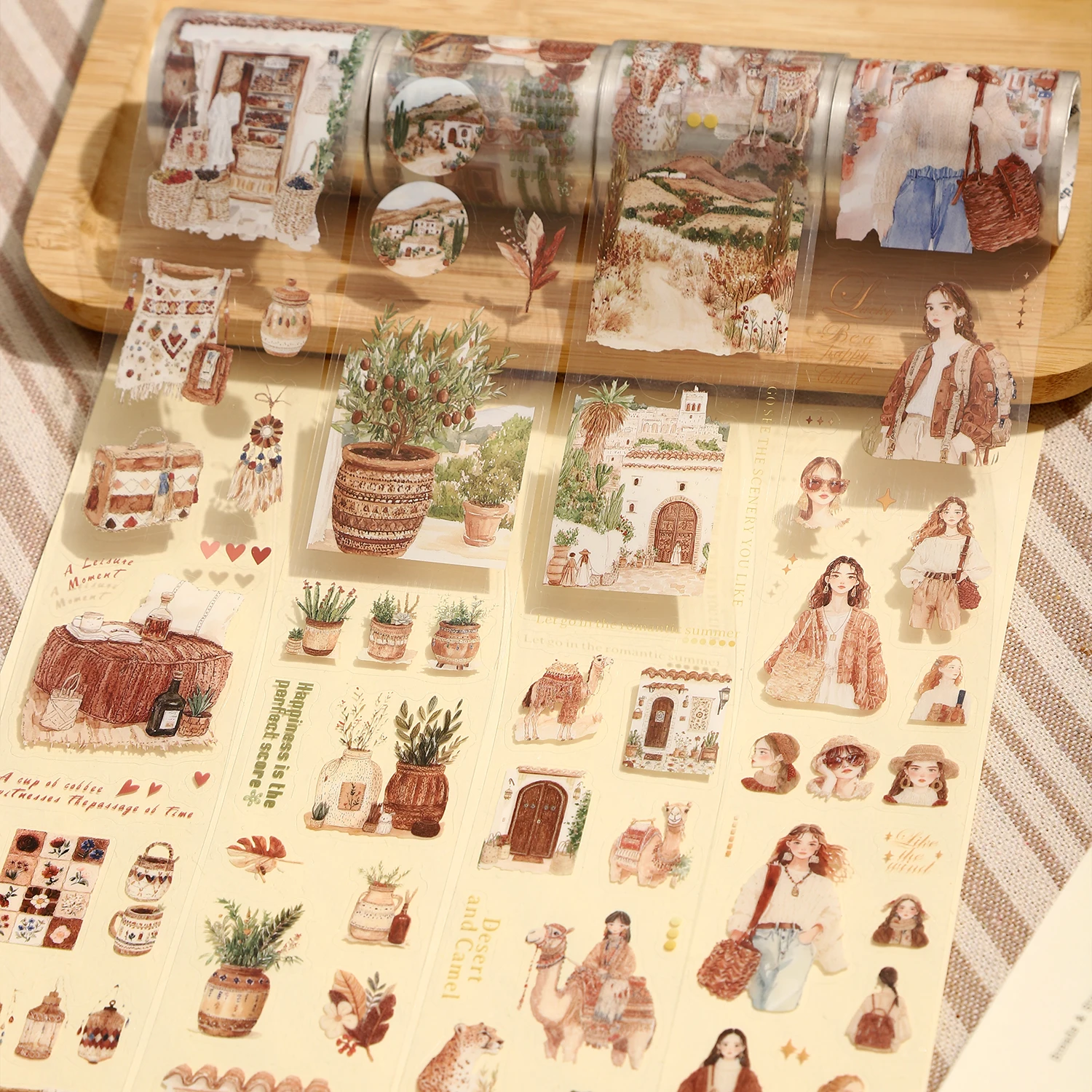 로맨틱 보헤미안 시리즈 빈티지 식물 꽃 캐릭터 PET 테이프 창의적인 DIY 저널 재료 콜라주 문구류
