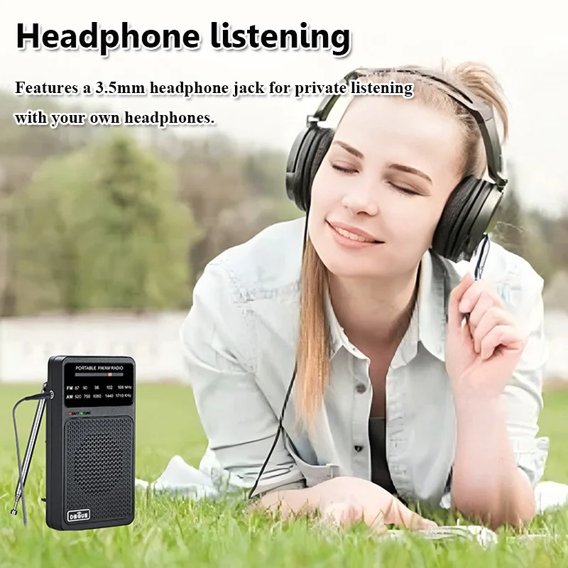 Mini Portable FM AM Radio Pocket DSP Radios Recevier Built-in Full Range Speaker Headphones Jack 2*AA Battery Powered Radio