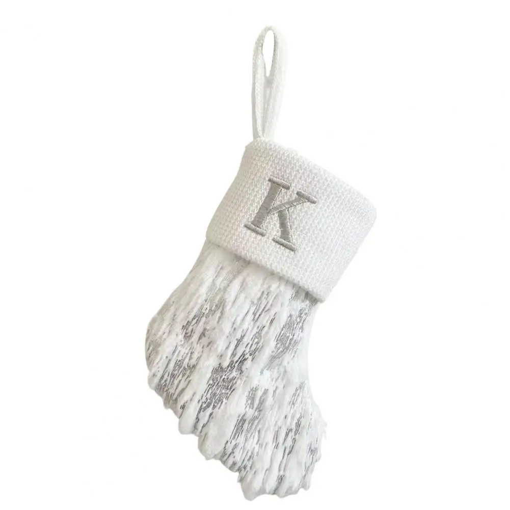 thumbnail image 1 of Calcetines navideños blancos 2024 con letras bordadas, medias de punto, reutilizables, para colgar en el árbol de Navidad, bolsa de regalo, colgante de media, decoración del hogar, 1 of 5