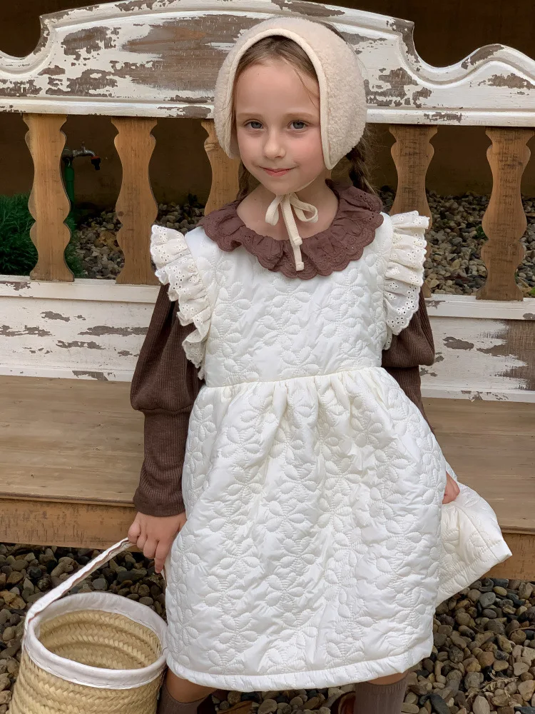 

2 To 10 Years, New 2023 Girl Thick White Dress Sleeveless Clothes Autumn Winter Fashion Sweet Birthday Party Dresses Fly Sleeve