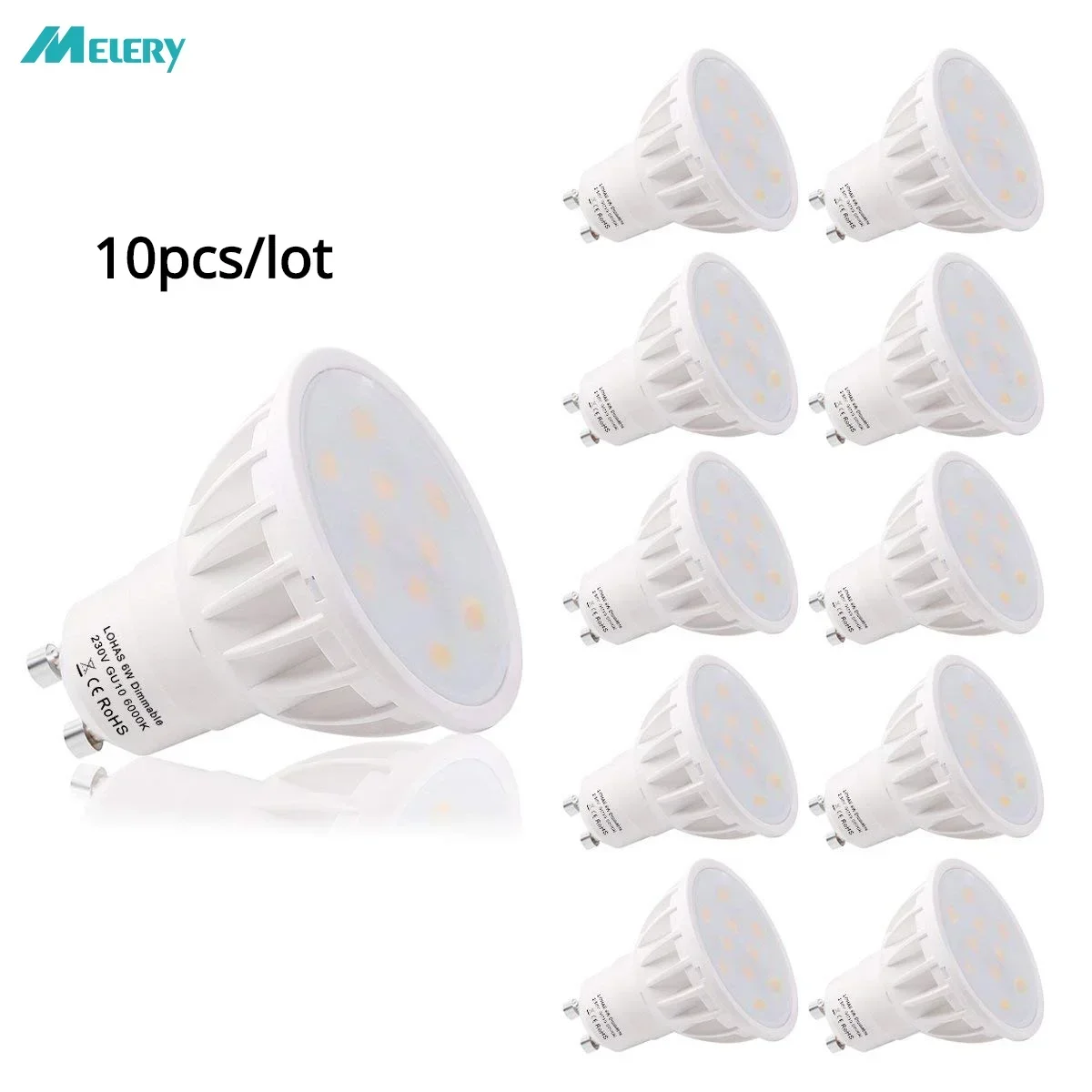Faretto Dimmerabile Base Gu10 6W Lampada Led Bella 6000K 500Lm Giorno Bianco 50W Sostituzione Per Camera Lampadina Alogena Hotel 10Pack