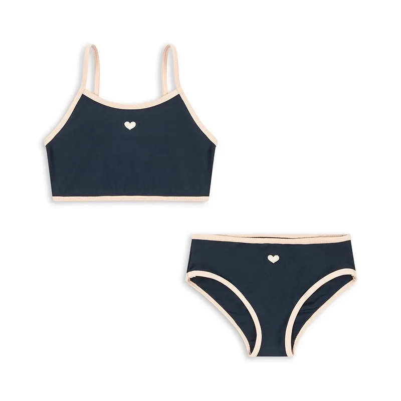 New Summer Girls Swimsuit Sling One-Pieces Swimwear Dark Blue Short Vest and Swim Briefs Children Swimming Suit Bikini H24609 2