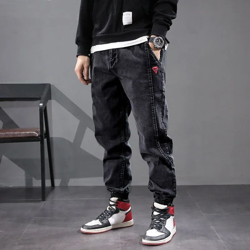 Pantalones vaqueros elásticos recortados para hombre, pantalones vaqueros elásticos para hombre, pantalones negros de gran tamaño, estilo coreano, ajuste regular, los más baratos, casuales, largos