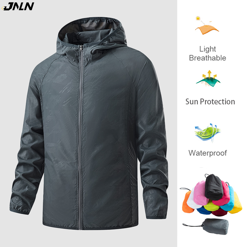 JNLN Men Women Hiking Jackets Waterproof Sun Protective Windbreaker Unisex Camping Climbing Outdoor Rain Coat Portable Clothes