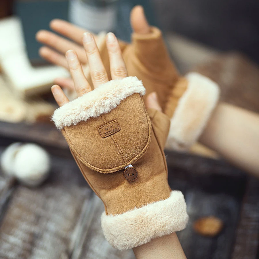 Winter Women's Fingerless Gloves Warm Thick Touchscreen Student Half Finger Design
