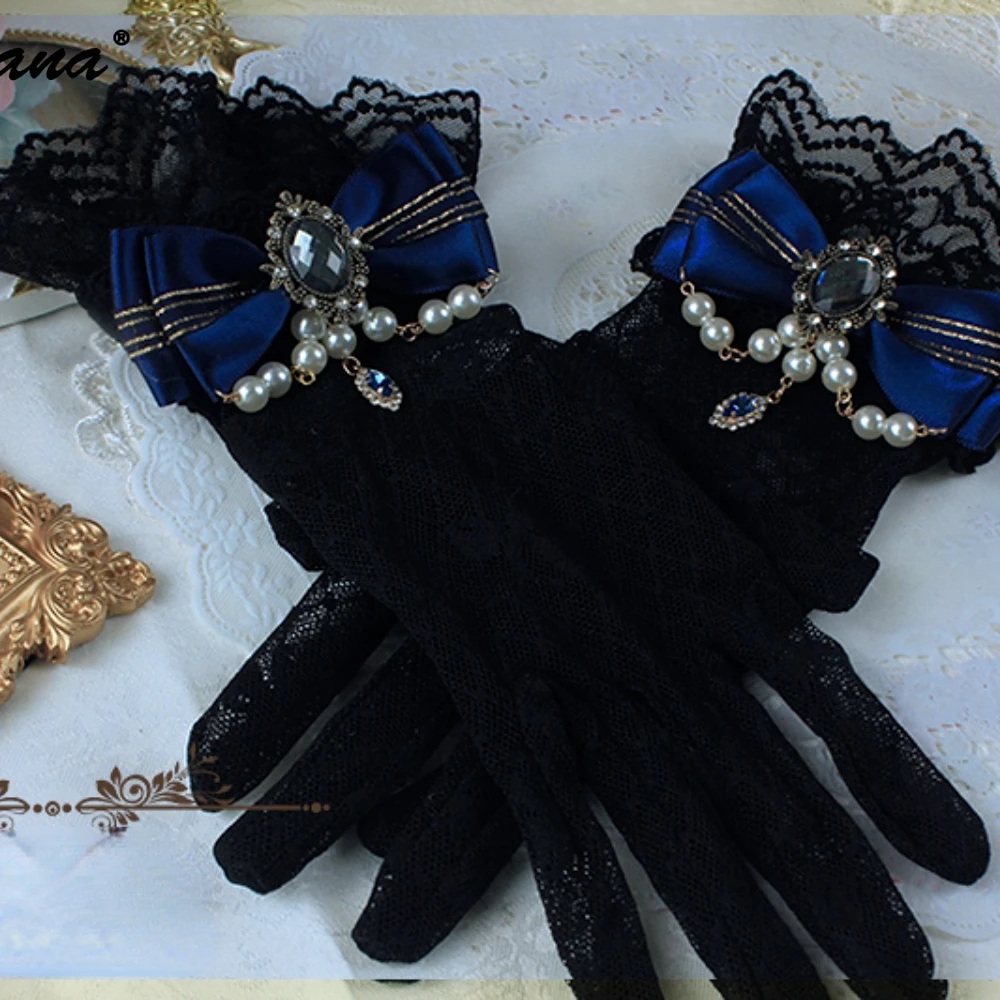 

Original Lolita Wedding Lace Gloves Women Sunscreen Short Tulle Mesh Gloves Stretchy Halloween Gothic Party Accessories Mittens