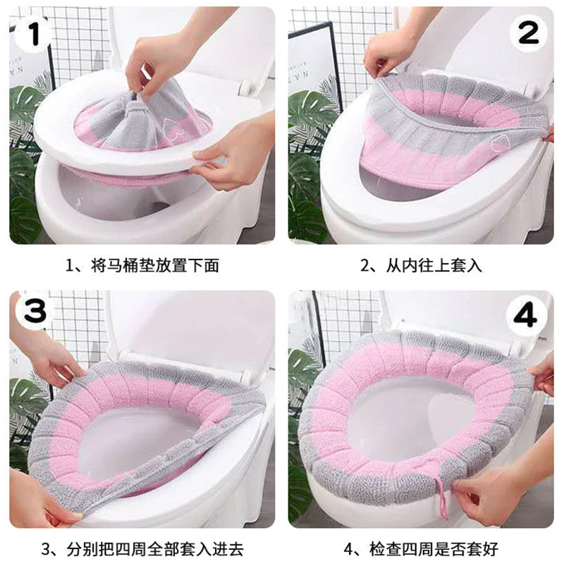 Winter Knitted Toilet Seat Cover Warm Thicken Soft Toilet Seat Cushion Bathroom Pad Accessories Washable Closestool Covers toilet seat cover toilet seat cushion