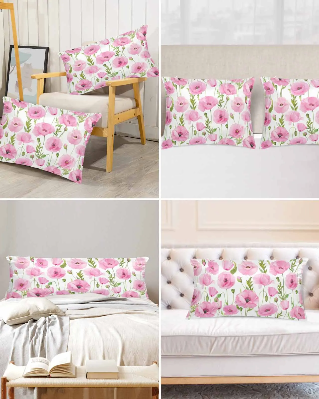 

Акварельная розовая подушка с цветочной текстурой, сатиновая наволочка для кровати, 2 шт.