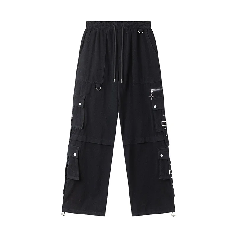 2024 Spring Autumn New Design Wide-legged Pants Men Women Loose Casual Multi-pocket Trousers Vintage Solid Drawstring Pants