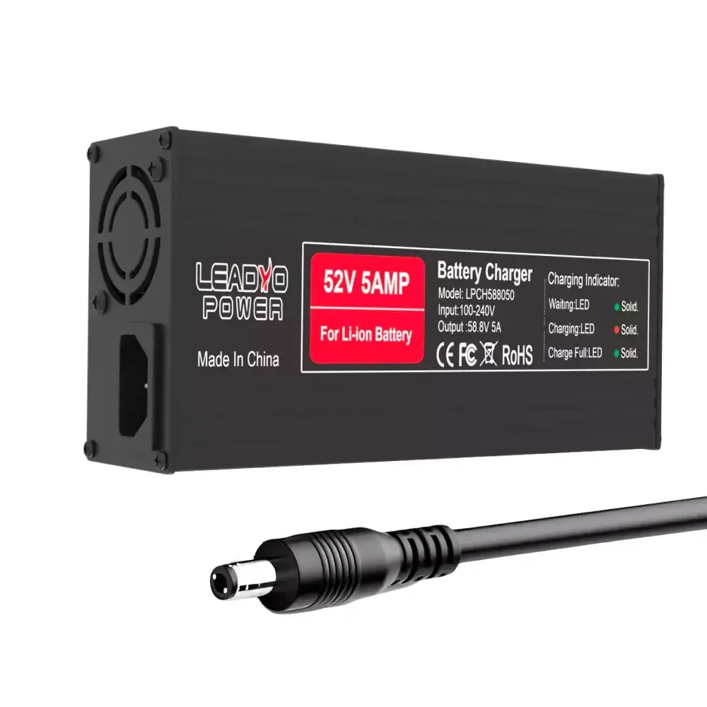 58.8V 8A Lithium Battery Charger For 14S 52V Li-ion Batteries With OLED Display & Cooling Fan