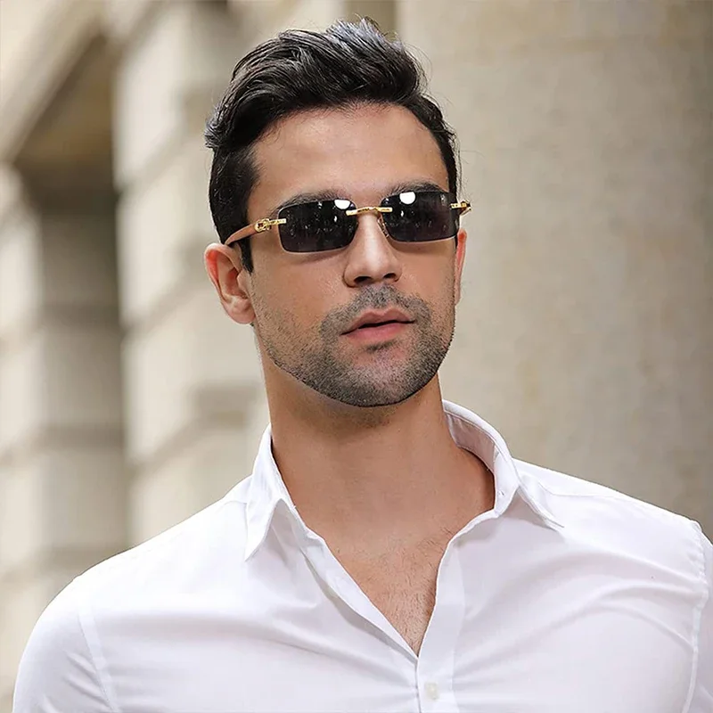 90s Style Sunglasses Rectangle Fashion Rimless Sunglasses For