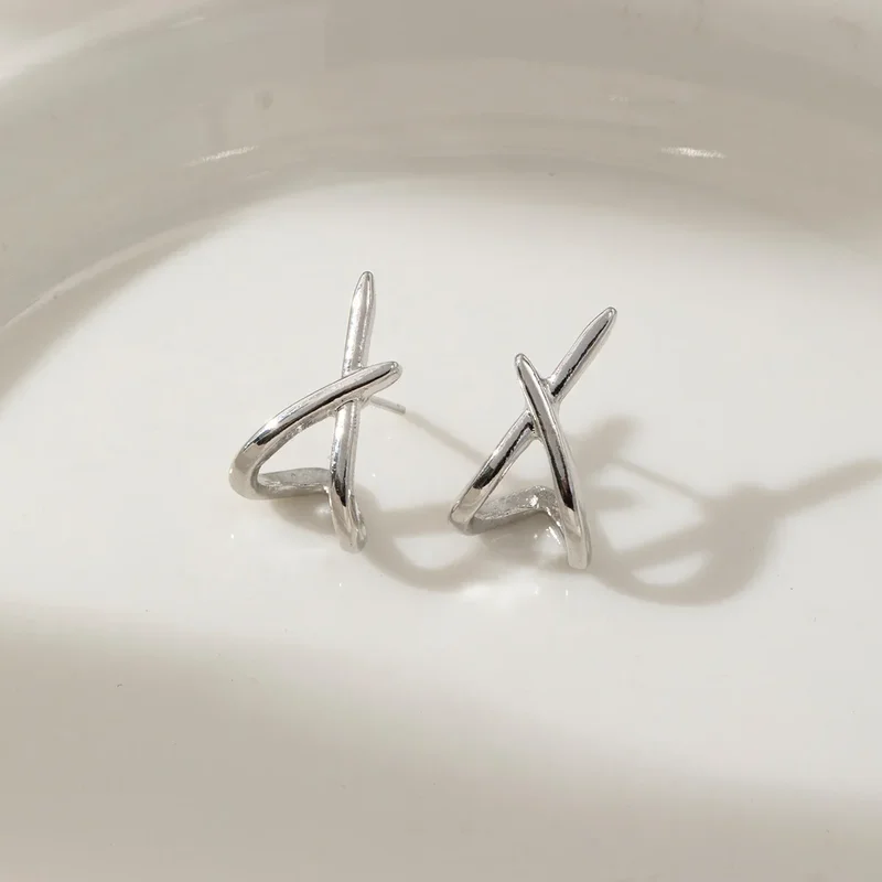 LATS Trendy Gold Color Cross Stud Earrings for Women