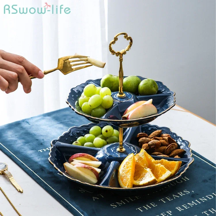 

Creative Luxury Compartment Double Ceramic Fruit Bowl Living Room Coffee Table Fruit Tray Household Kitchen Supplies