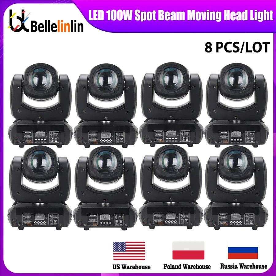 

No Tax 8Pcs LED 100W Beam Gobo Moving Head Stage Light Effect 18 Prism DMX512 For Club KTV Disco DJ Party Lighting Pattern