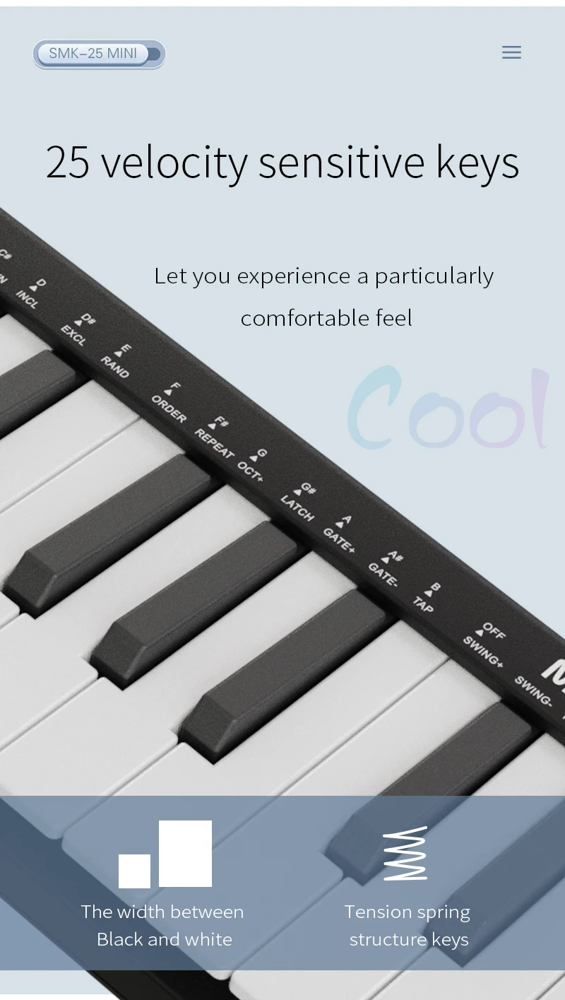 Description Picture 4 of itemM-vave SMK-25 mini MIDI musical instruments keyboard 25 velocity sensitive keys Support wireless/USB connection portable sequenc