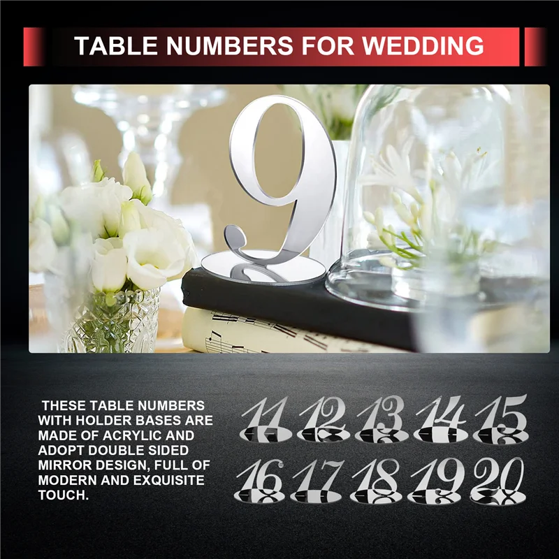 AC76-Table Numbers Wedding Table Numbers Acrylic Table For Wedding Stands For (Silver)