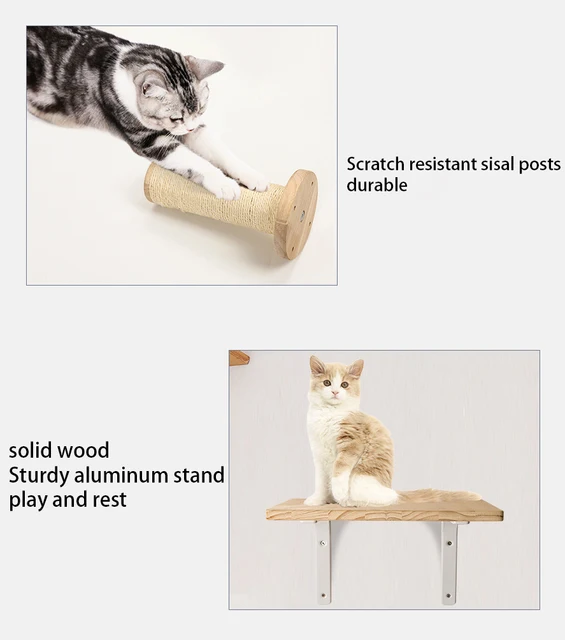 1PC Cat Tree Wall Mounted Cat Shelves Scratching Post for Cat Jumping Platform and Cat Hammock Rope Ladder Wall Wooden Furniture 4
