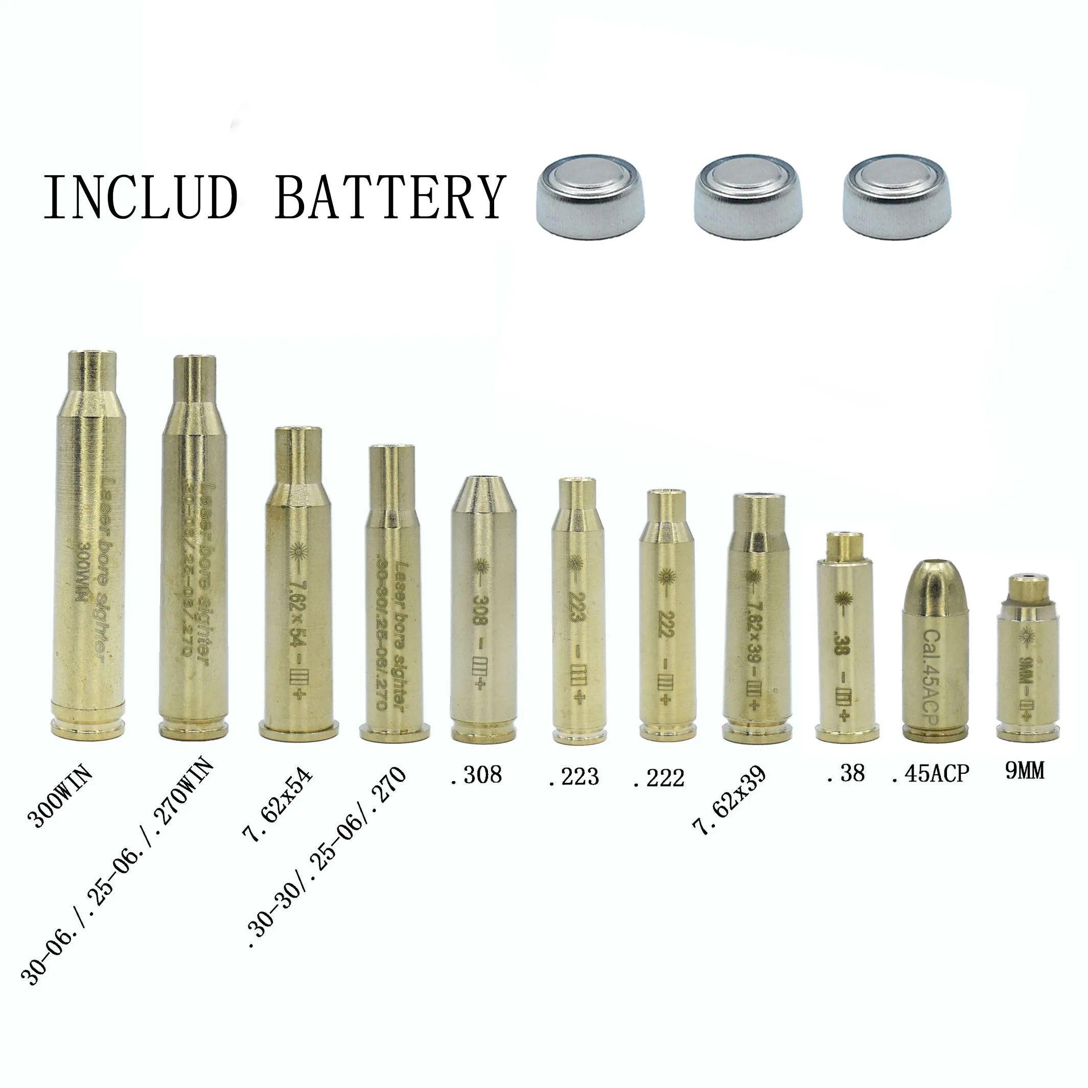 

New Red Bore Dot Laser Brass Boresight CAL Cartridge Bore Sighter For Scope Hunting Adjustment .223 7.62 9MM .308