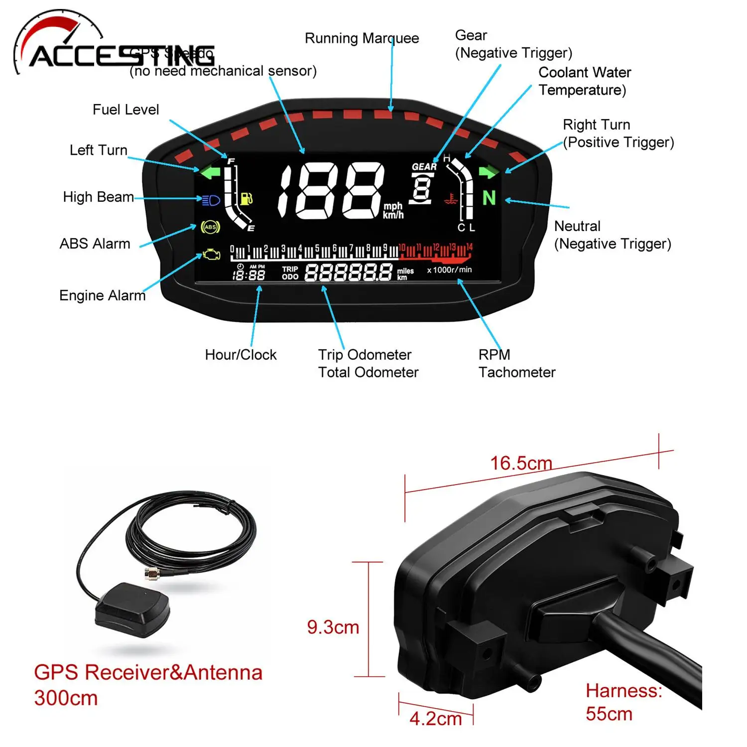 Universal Motorrad LED Tacho GPS Tachometer Kilometerzähler