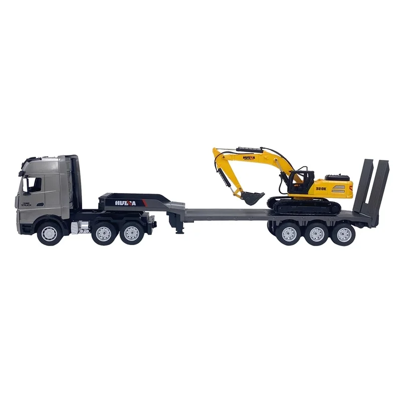 Huina New 1522 Alloy Engineering Vehicle Simulation Flat Plate Transport Vehicle Combination Excavator Truck Transport Vehicle 3