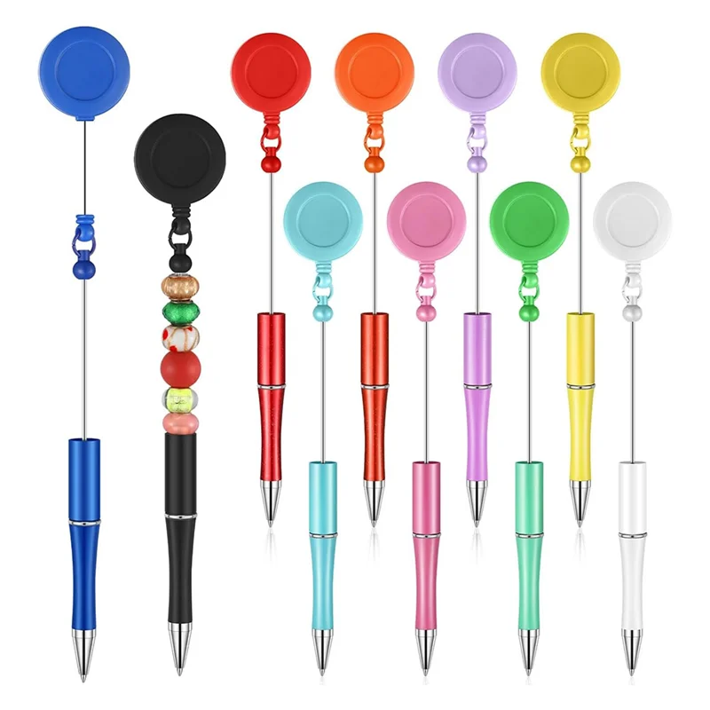 Qy-10Pcs 구슬 펜 검정 잉크 볼펜 DIY 펜 개폐식 배지 롤러 펜 볼펜 학생 교사 학교
