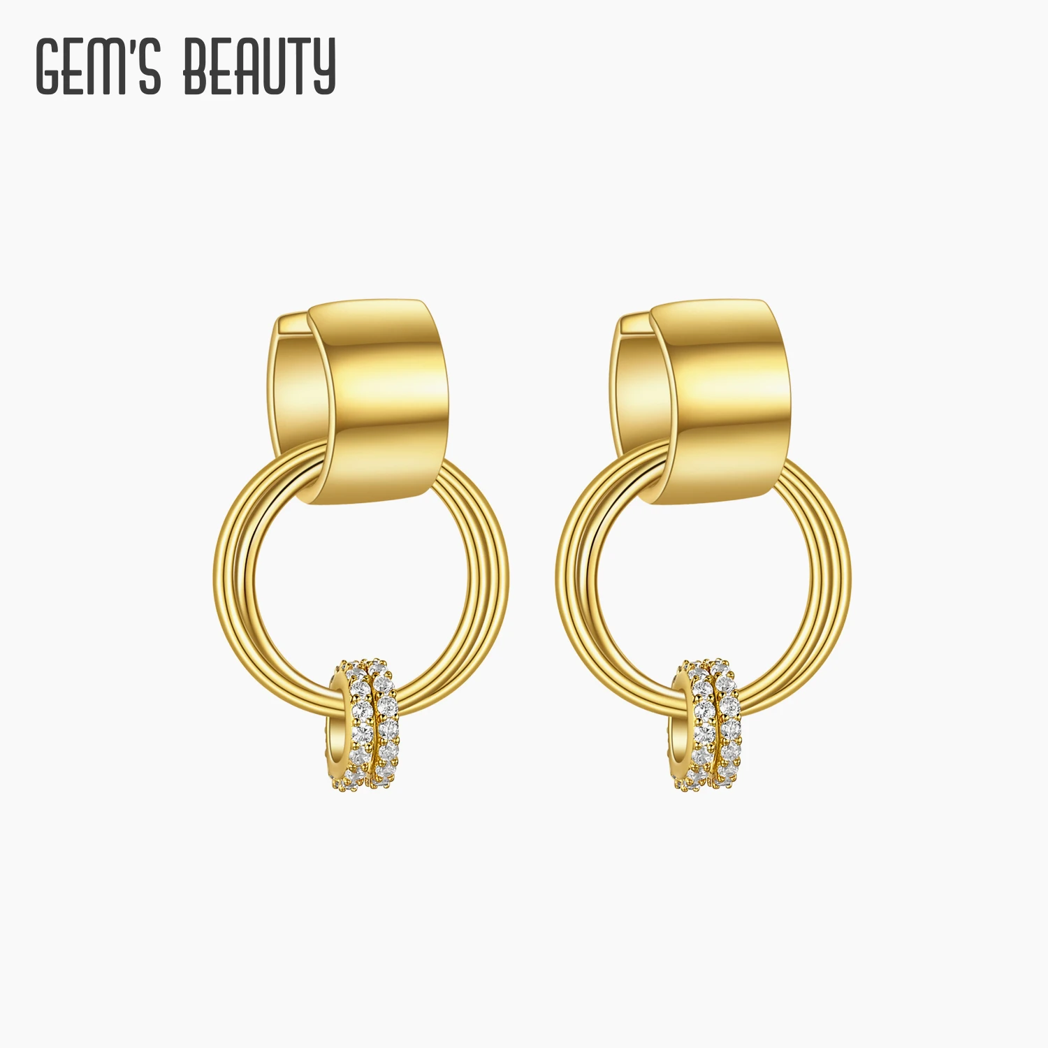 

GEM'S BEAUTY 18K Gold Filled 925 Sterling Silver Double Circle Clip Earrings Connected Linked Circles Earrings For Women Jewelry