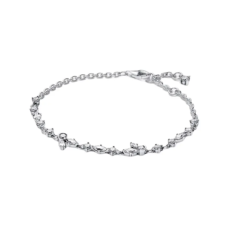 

Nature Flower Leaves Herbarium Cluster Strand Bracelets Women Zircon Silver 925 Jewelry 45cm Adjustable Link Chain Lobster Clasp