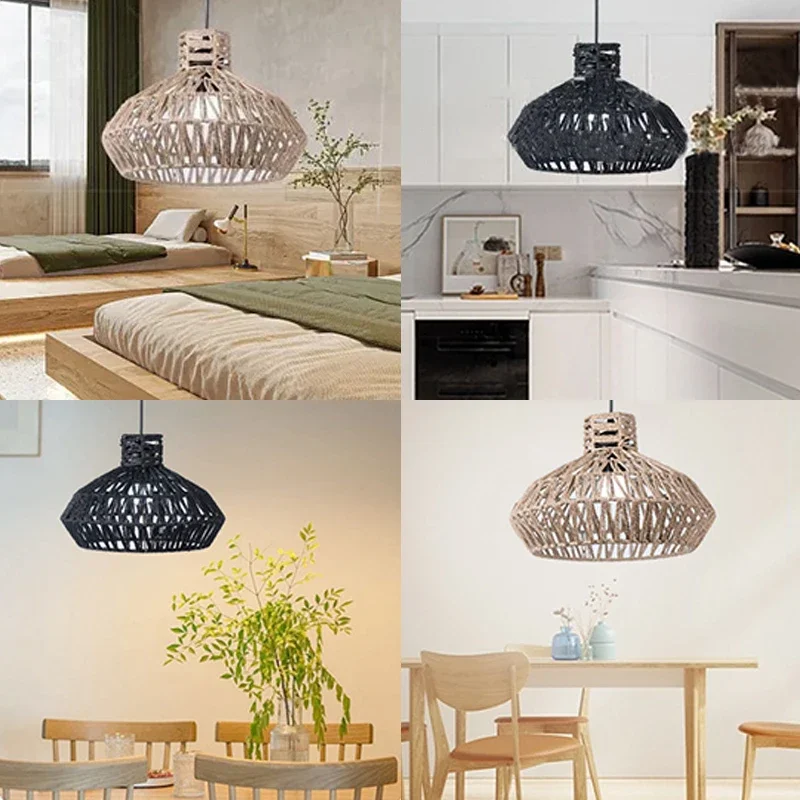 Description Picture 6 of itemVintage Hand Weave Lampshade Imitation Paper Straw Hanging Lamp Shade Rattan Antique Home Bedroom Living Room Hotel Light Covers