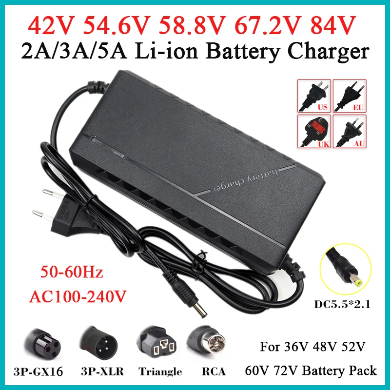 42V 54.6V 58.8V 67.2V 84V 2A 3A 5A Lithium Battery Charger 10S 13S 14S 16S 20S 36V 48V 52V 60V 72V 2A 3A 5A Fast Charging