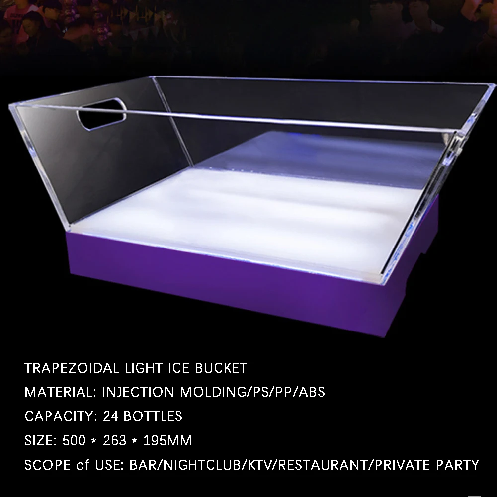 Transparent Acrylic Plastic Champagne Barrel With Led Light Trapezoidal Square Ice Drink Beer Cocktail Bucket Ktv Bar Luminous