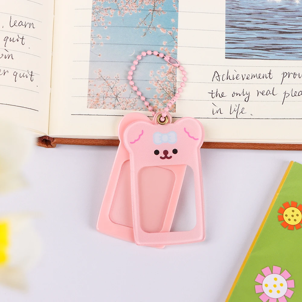 Kawaii Bear Photocard Holder Keychain Kpop Idol Star Acrylic Photo Picture Frame Keyring Key Holder Candy Color Card