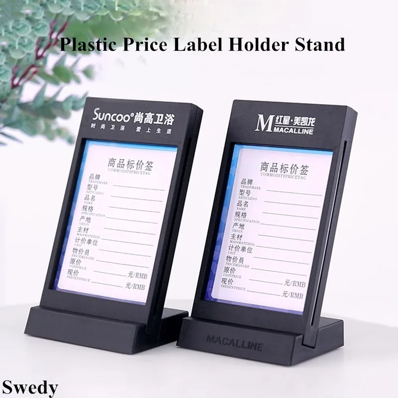 

5 Pieces Black Mini Price Label Paper Tags Plastic Sign Holder Stand Small Table Number Place Card Holder Display Stand