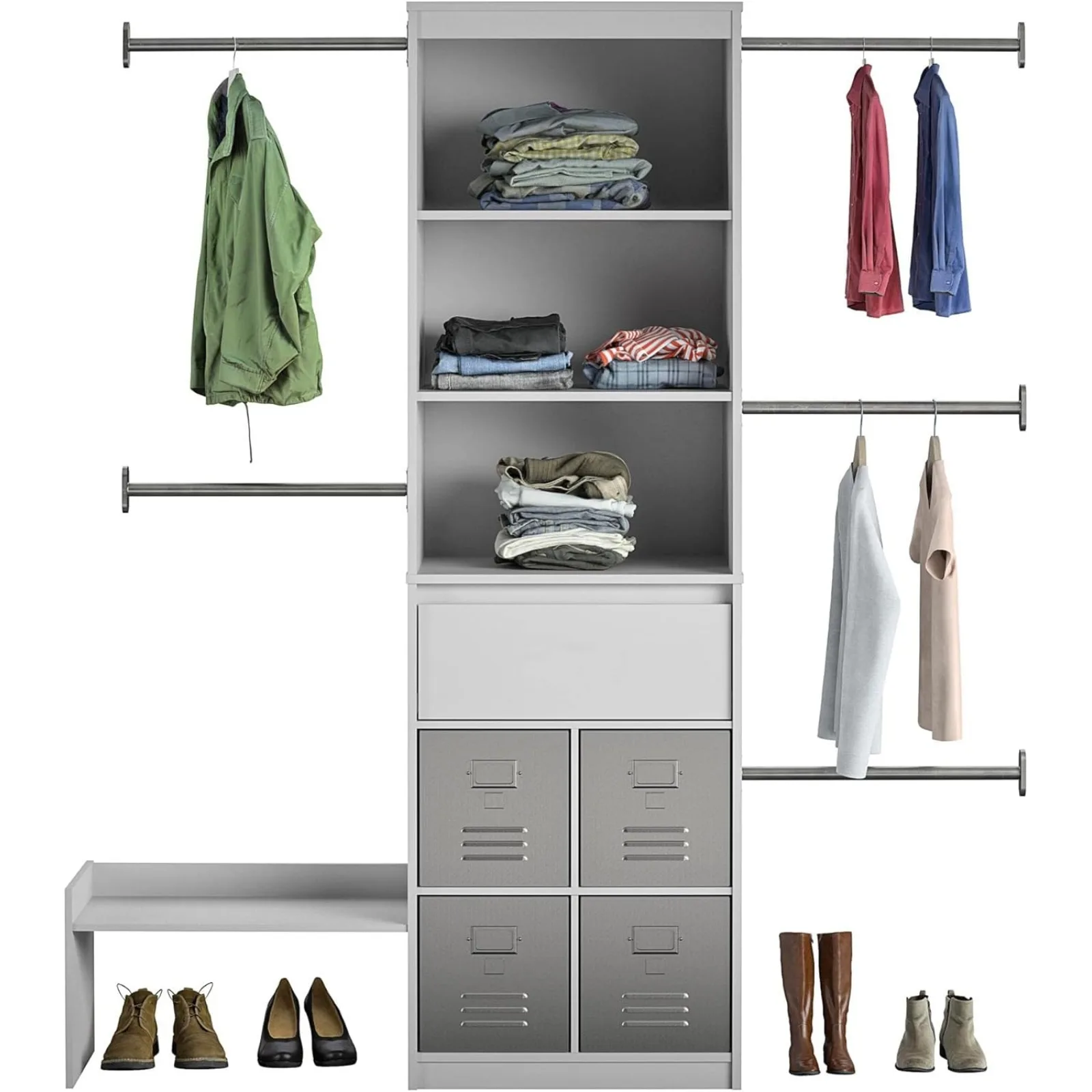 US Adjustable Kids&rsquo; Closet Organizer System, Dove Gray