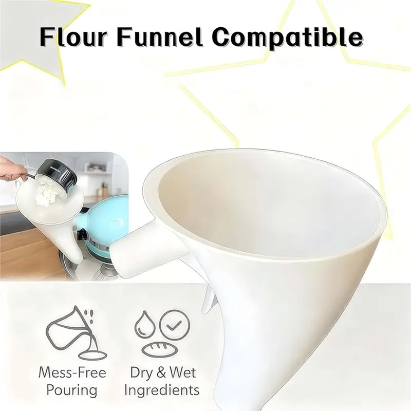 B47B-키친에이드 믹서용 안티 스플래시 틸트 헤드 부착물 5쿼트, 밀가루 깔때기 무혼란 식기세척기 사용 가능 베이킹 도구 2개