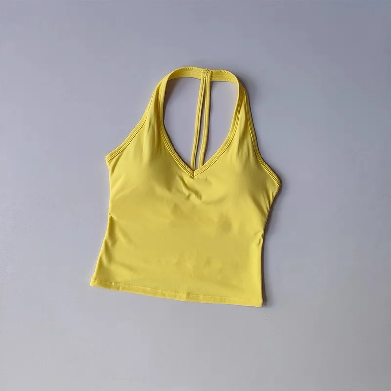 Women's Sports Bra V-Neck Halter Style Back-Cheer Design, Push-Up Yoga Top Outerwear Running Vest Shock-Proof Fitness Bra Top