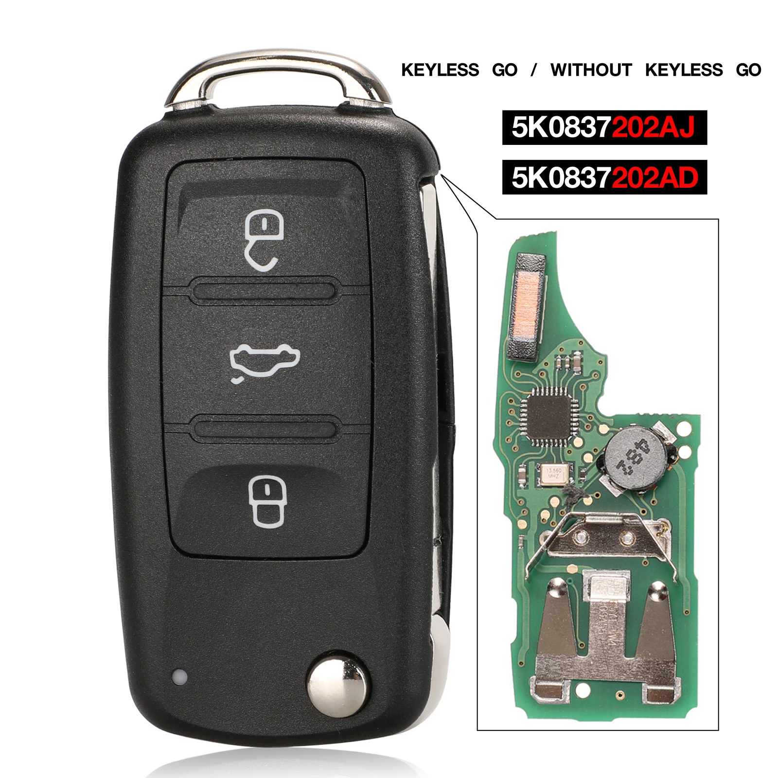 jingyuqin 434MHZ ID48 Chip Keyless go 5K0837202AJ/5K0837202AD Remote Key For  VW Caddy Eos Golf Jetta Beetle Polo Tiguan Touran - AliExpress