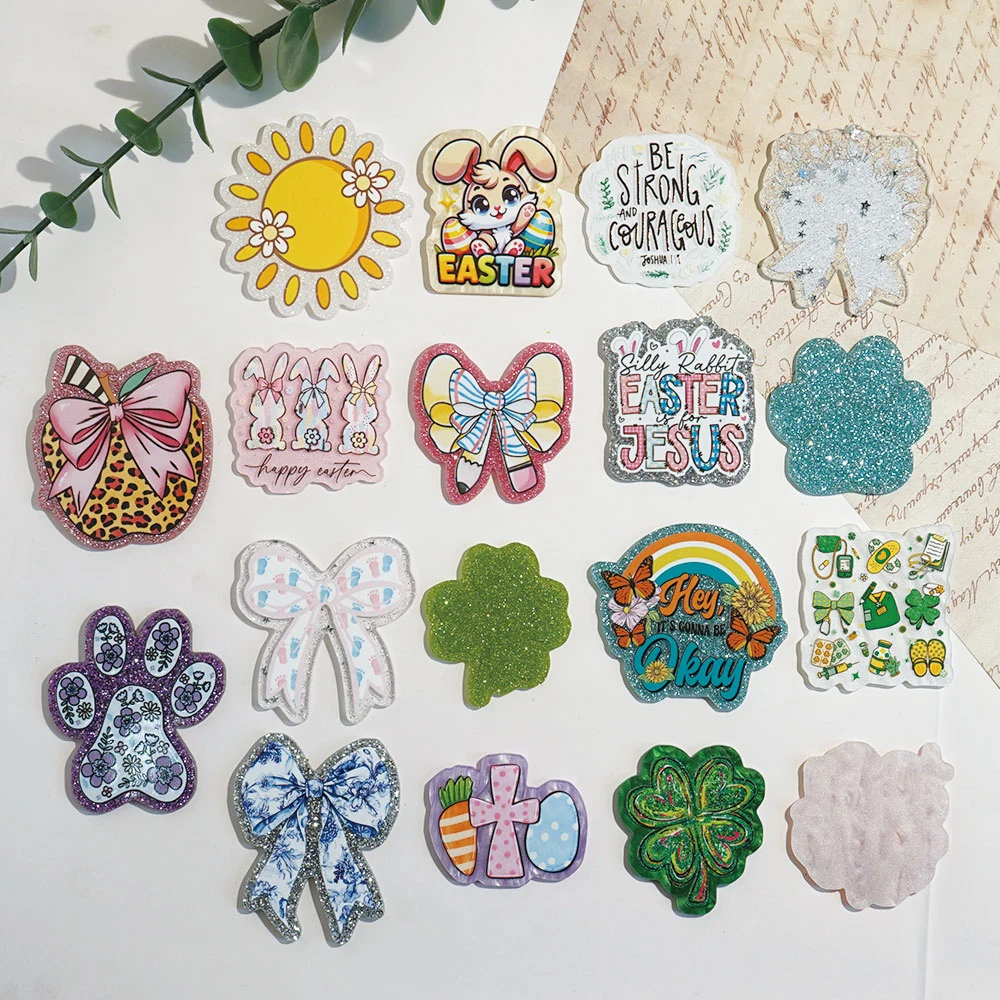 10pcs 핑크 반짝이 아크릴 DIY 공예 용품 바느질 플랫백 평면 수지 DIY 선물 공예 보석 액세서리 MF06-359153