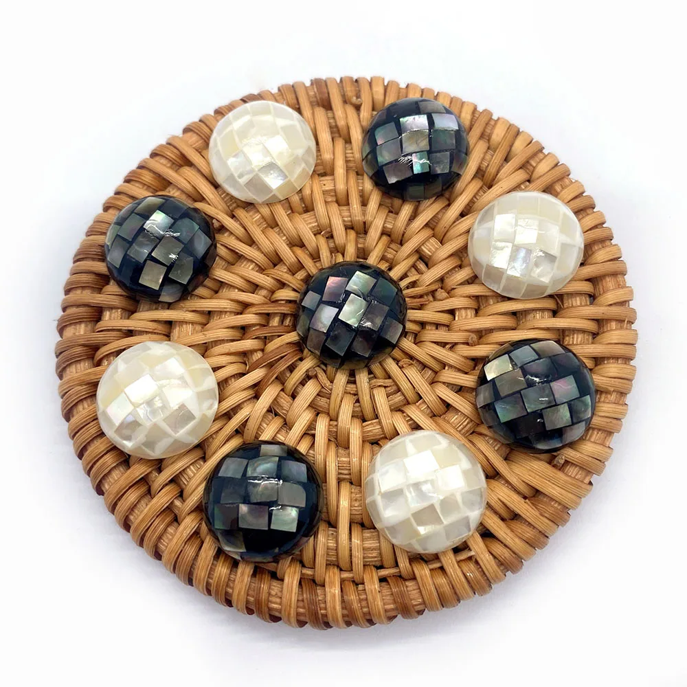 

Natural Seashell Beads Round Interface Mosaic Non Porous Convex Faceted Fashion DIY Handmade Women's Jewelry Ring Accessories