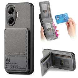 Luxury RFID Card Leather Wallet Flip Case with Holder - Poco C85 4G (GRAY)