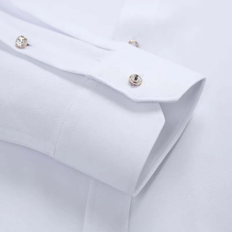 Crystal Drill Button Colla Men's Long Sleeved Shirts Iron-free Luxury Formal Social Shirt  No Iron Wrinkle Soft Fashion Clothes