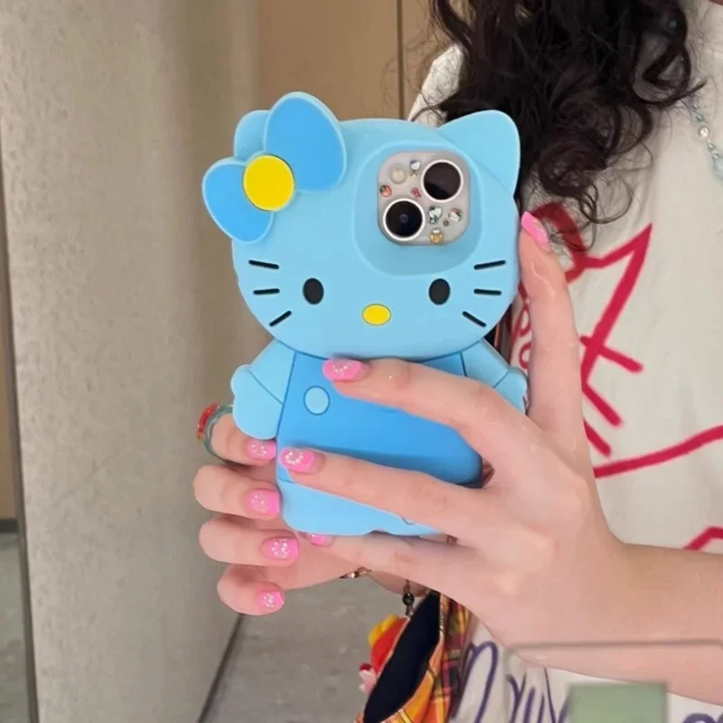 Cute Sanrio Hello Kitty Bow 3D Stereoscopic Soft Silicone Phone Case For iPhone 16 15 14 13 12 Pro Max Shockproof Soft Cover 1