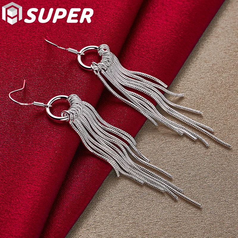 

925 Sterling Silver Multi-line Tassel Drop Earrings Charm Women Jewelry Fashion Wedding Engagement Party Gift