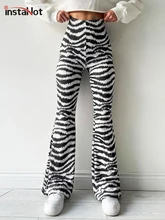 

InstaHot Zebra Striped Women's Flare Pants Harajuku High Waist Spring Casual Sexy Office Lady Trousers Elegant Fashion Clothing