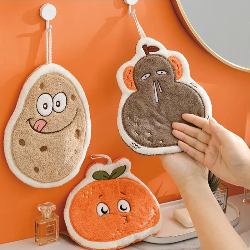 Cute Hand Towel Cartoon Wipe Handkerchief Rag  Vegetable Shape  Towels for Kitchen Bathroom KidsHanging Towel Soft Dish cloth 3