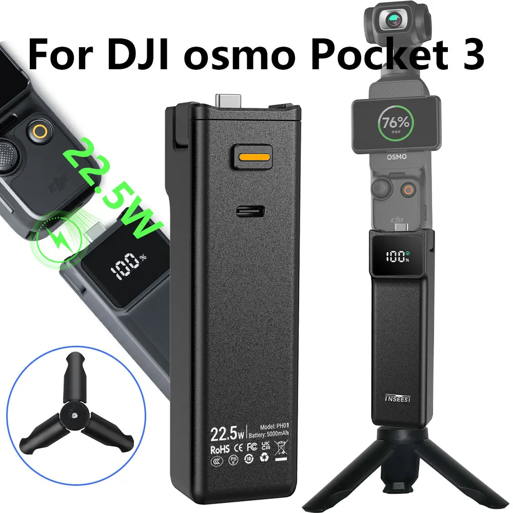 Poignée Batterie 5000mAh pour DJI Osmo Pocket 3, Autonomie 180min