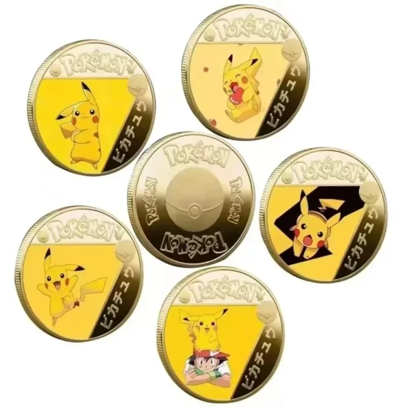 New Gold Pokemon Coin Metal Set Mewtwo Pikachu Anime Card Pikachu Medaglione Commemorativo Da Collezione Pokeball Regalo Di Natale