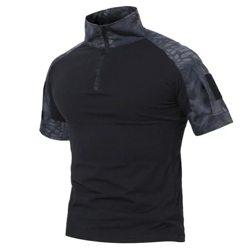 Camouflage Short Sleeve Tactical T-Shirts With Zipper Pockets Mens Summer Solid T Shirts Safari Tee Shirts Hiking Work Clothing sport t shirt