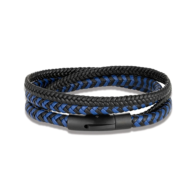 MKENDN Simple Style Men Double Layer Leather Bracelet Matte Black Stainless Steel Button Accessories Hand-woven Jewelry Gifts leather bracelet