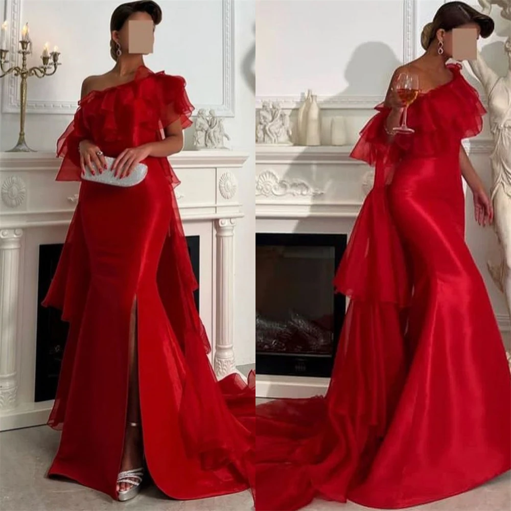 

Sexy Off-the-shoulder Mermaid Party Flowers Draped Satin Occasion Evening Gown فساتين نسائيه سهره robe soiree